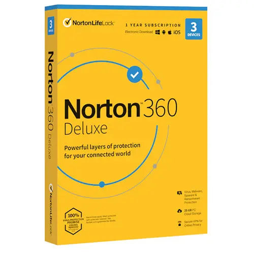 Norton 360 Deluxe 25GB 1 Year 3 Devices Antivirus Spyware Malware
