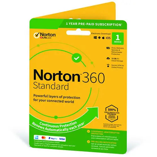 Norton 360 Standard 1 Year 1 Device 10GB Cloud Malware Antivirus