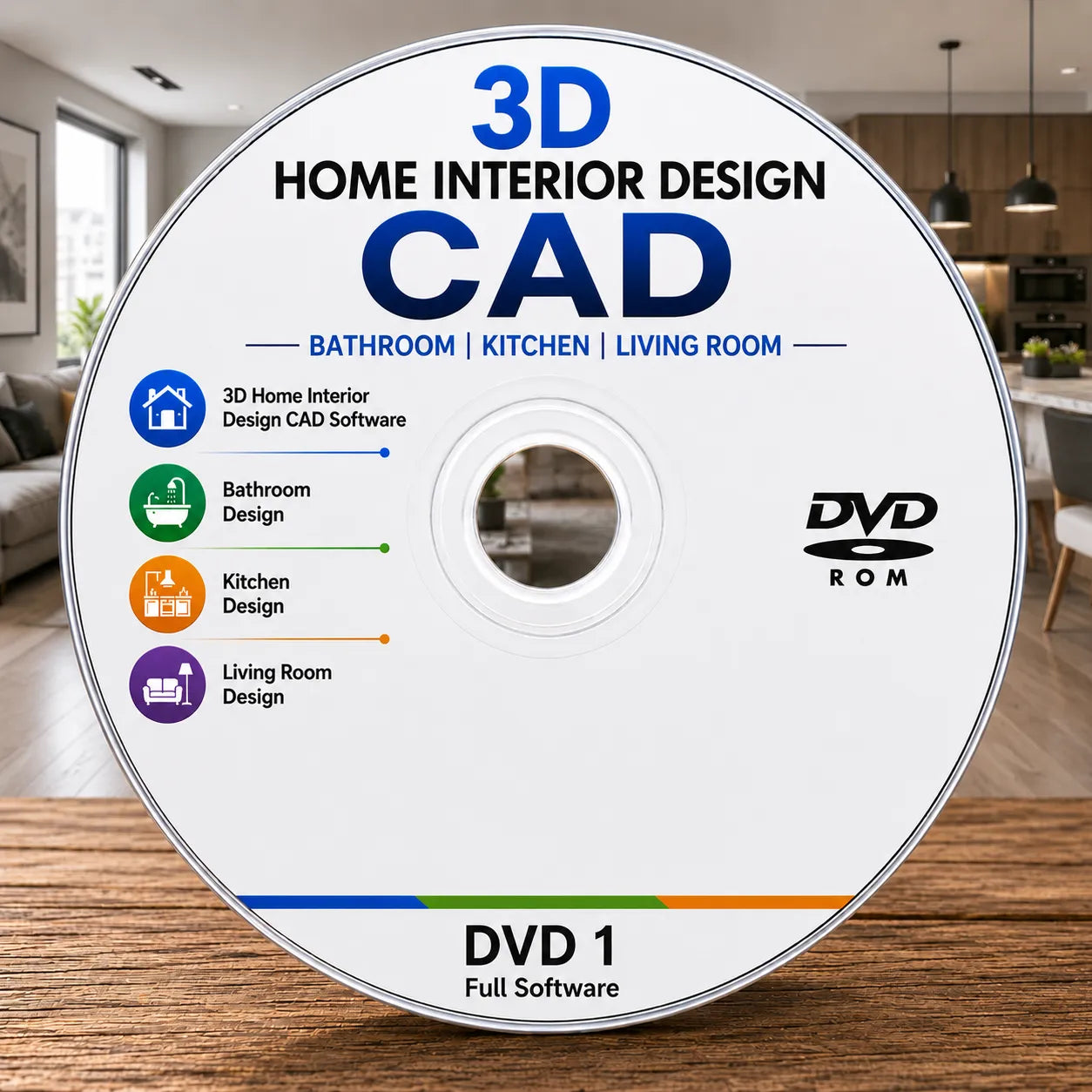 3D Home Interior Deisgn CAD Bathroom Kitchen Living Room Software DVD