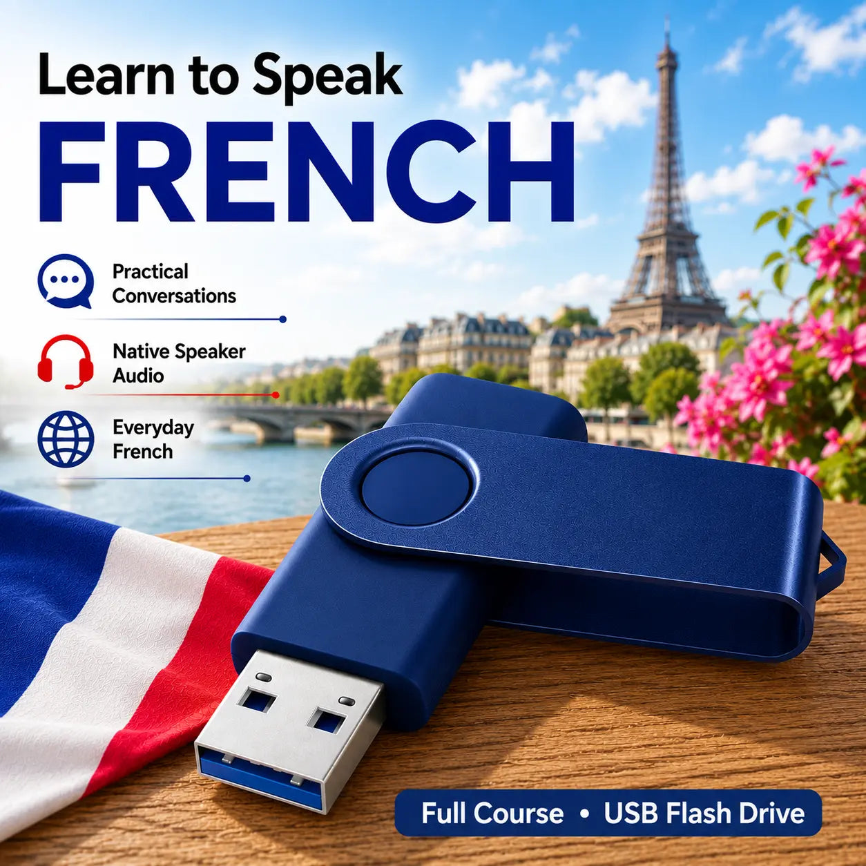 Learn How to Speak FRENCH Language Learning Course on USB