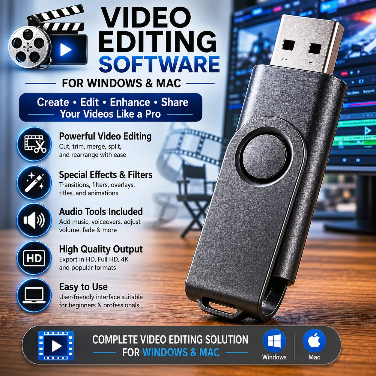Video Editing Software for Windows and Mac on USB