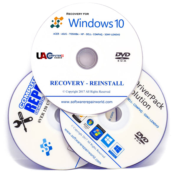 PC Laptop Recovery 3 DVD Bundle for Windows 10