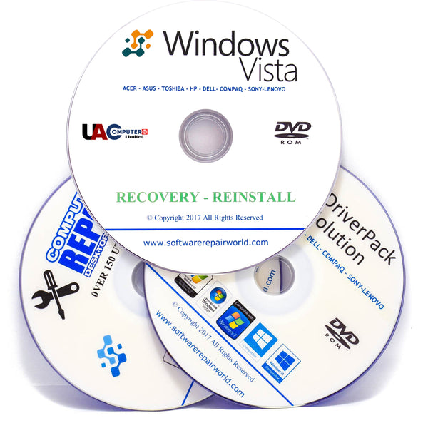 PC Laptop Recovery 3 DVD Bundle for Windows Vista