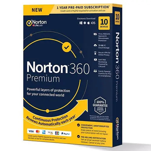 Norton 360 Premium 75GB 1 Year 10 Devices Internet Security