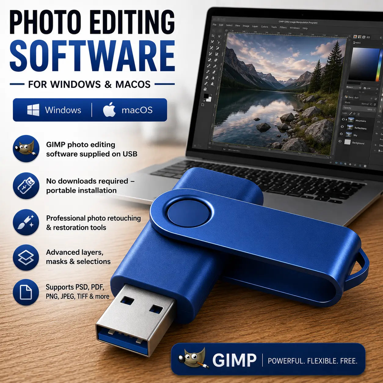 Photo Editing Software for Windows and MacOS on USB