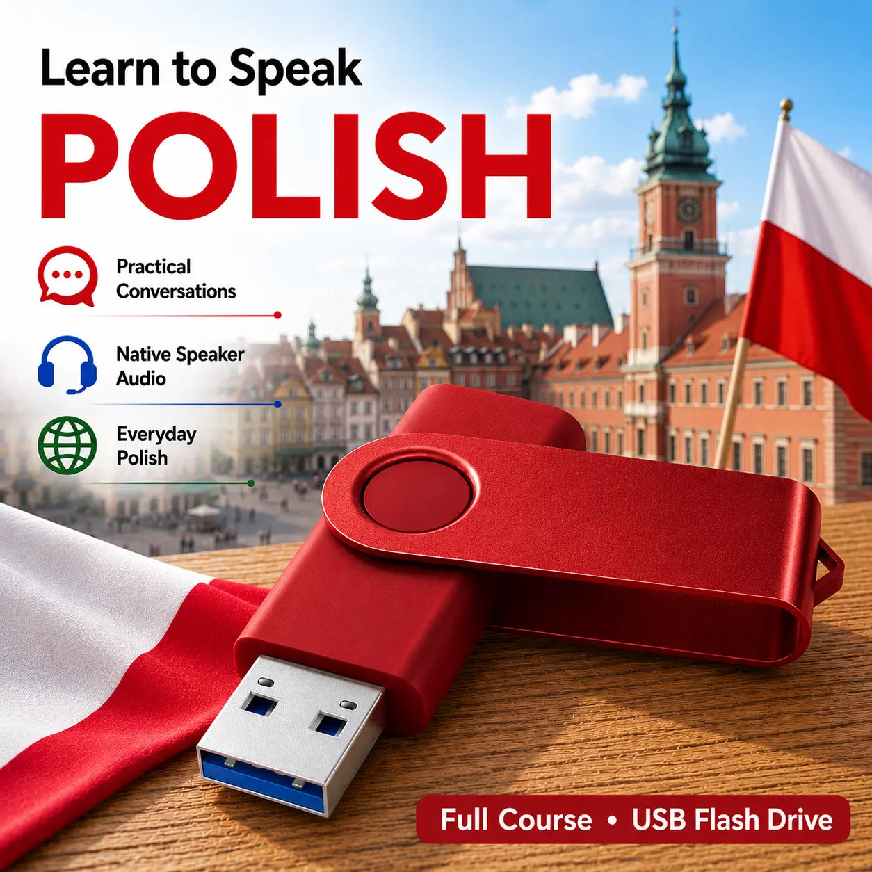 Learn How to Speak POLISH Language Learning Course on USB