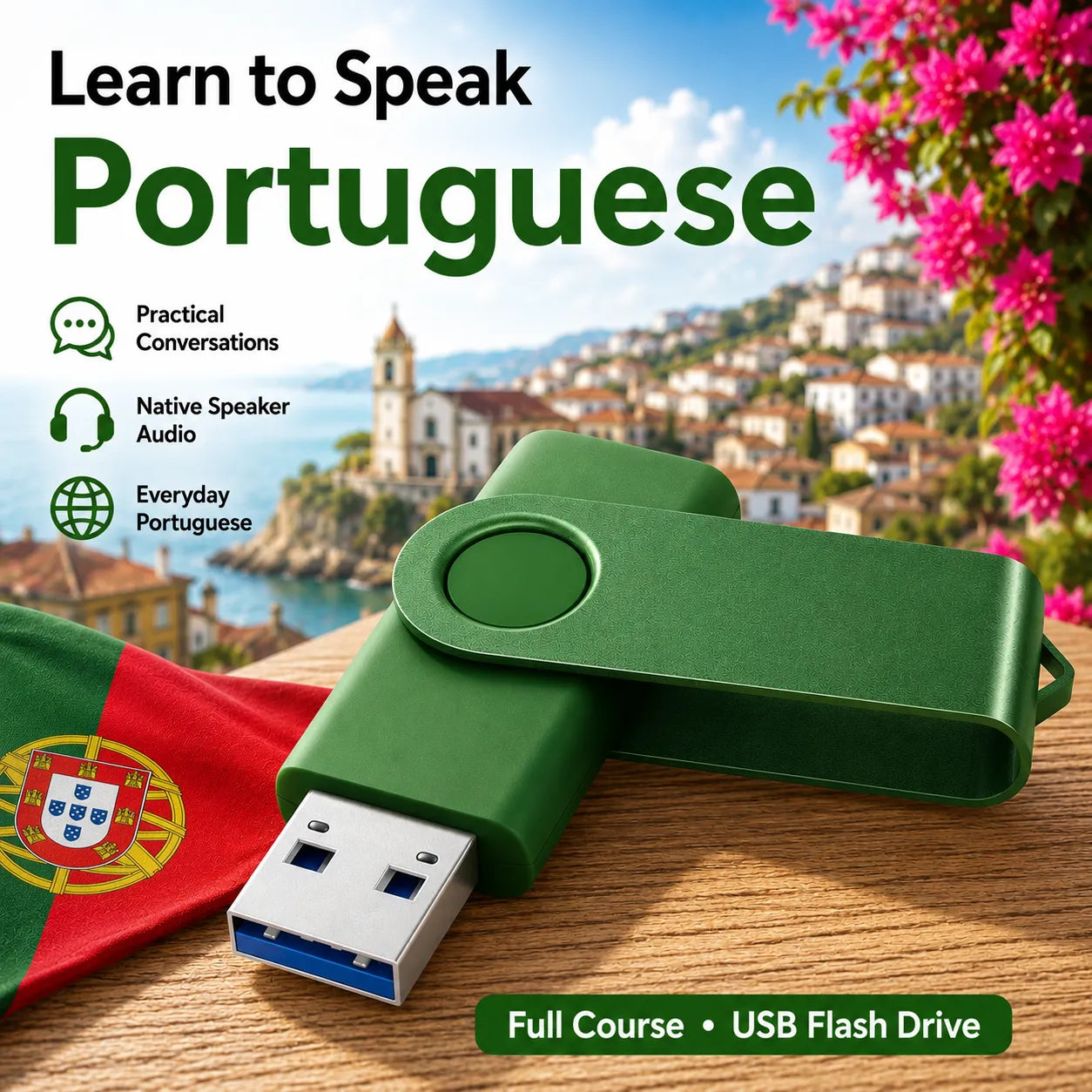 Learn How to Speak Portuguese Language Learning Course on USB