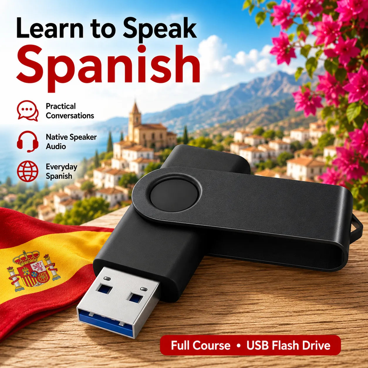 Learn How to Speak SPANISH Language Learning Course on USB