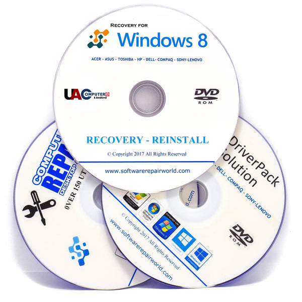 PC Laptop Repair Restore Recovery 3 DVD Bundle for Windows 8
