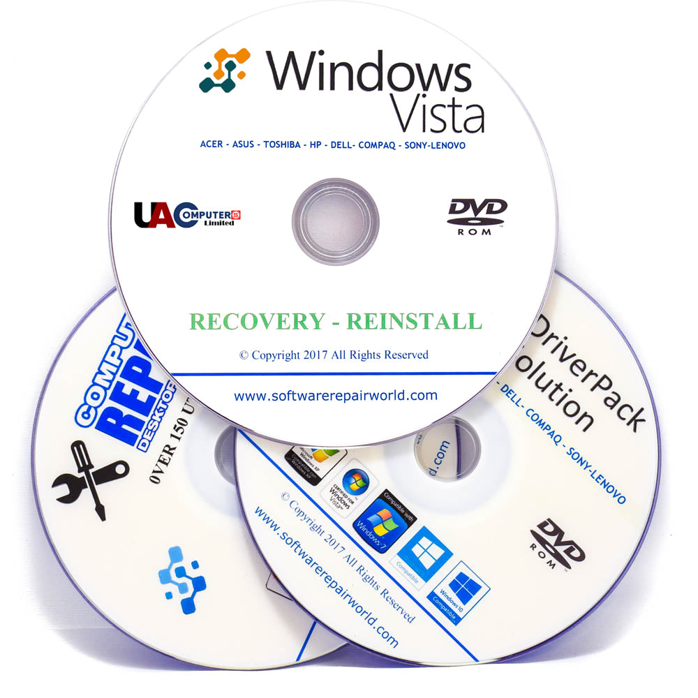PC Laptop Recovery 3 DVD Bundle for Windows Vista